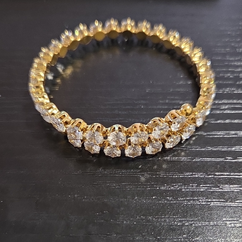 Classic 18K Gold Plated Stainless Steel with Clear Gemstone Wrap Bracelet